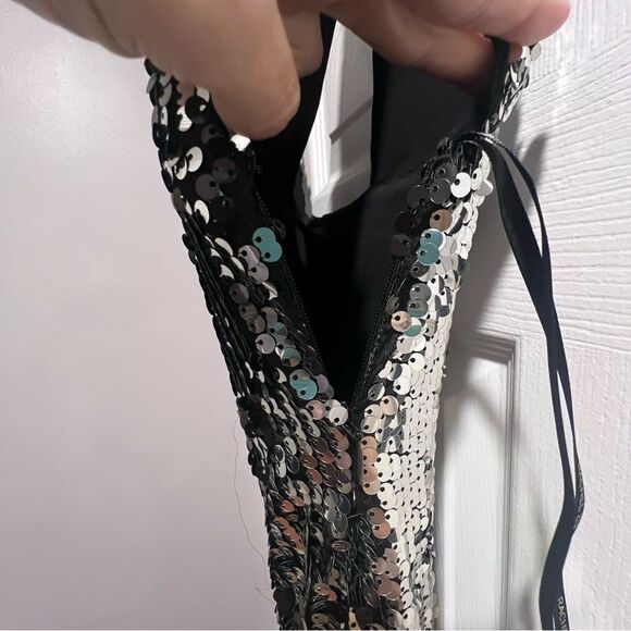 NWT Rachel‎ Zoe black and silver sequin maxi dress size 8 with front slit - Picture 13 of 15